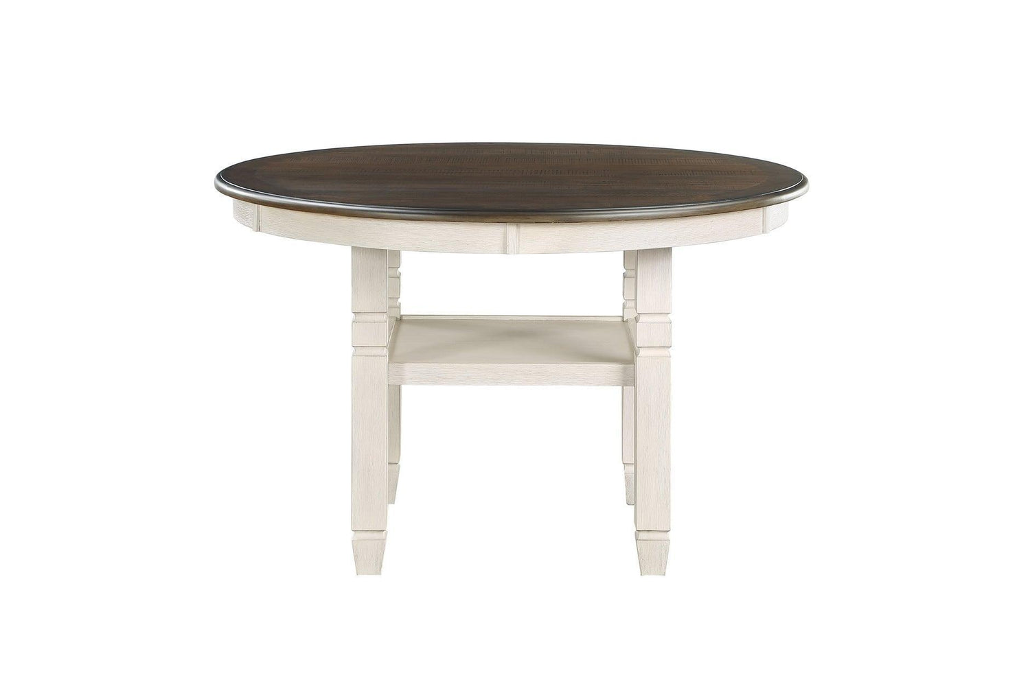 Asher Antique White, Light Brown Solid Wood Fabric Upholstered Seat Round Dining Room Set - Ella Furniture