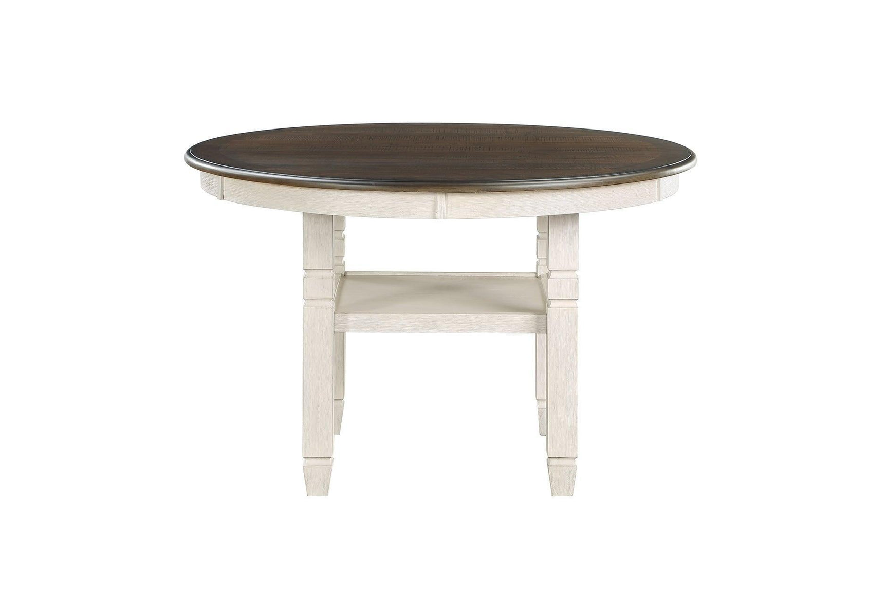 Asher Antique White, Light Brown Solid Wood Fabric Upholstered Seat Round Dining Room Set - Ella Furniture