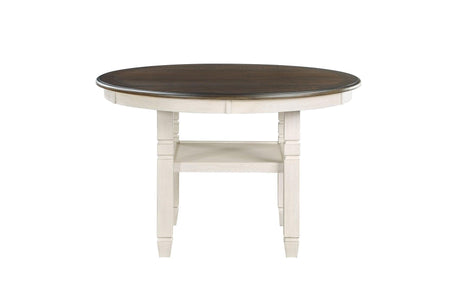 Asher Antique White, Light Brown Solid Wood Fabric Upholstered Seat Round Dining Room Set - Ella Furniture