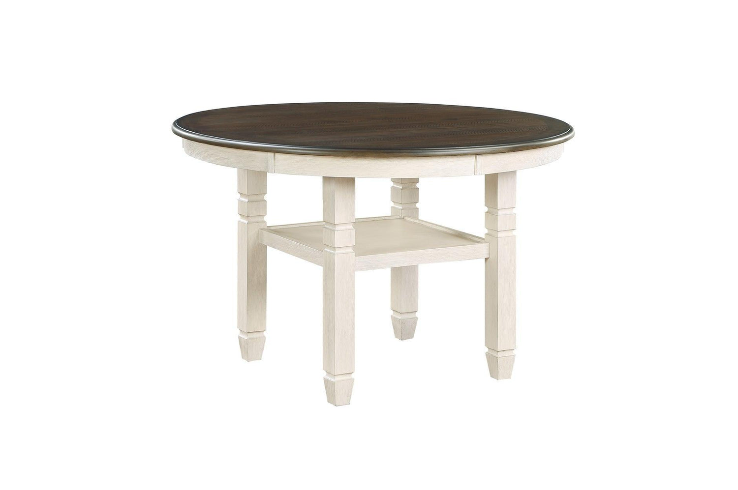 Asher Antique White, Light Brown Solid Wood Fabric Upholstered Seat Round Dining Room Set - Ella Furniture