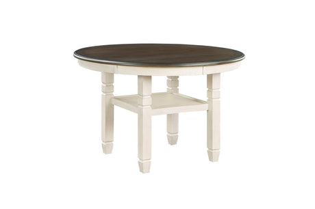 Asher Antique White, Light Brown Solid Wood Fabric Upholstered Seat Round Dining Room Set - Ella Furniture