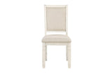 Asher Antique White, Light Brown Solid Wood Fabric Upholstered Seat Round Dining Room Set - Ella Furniture