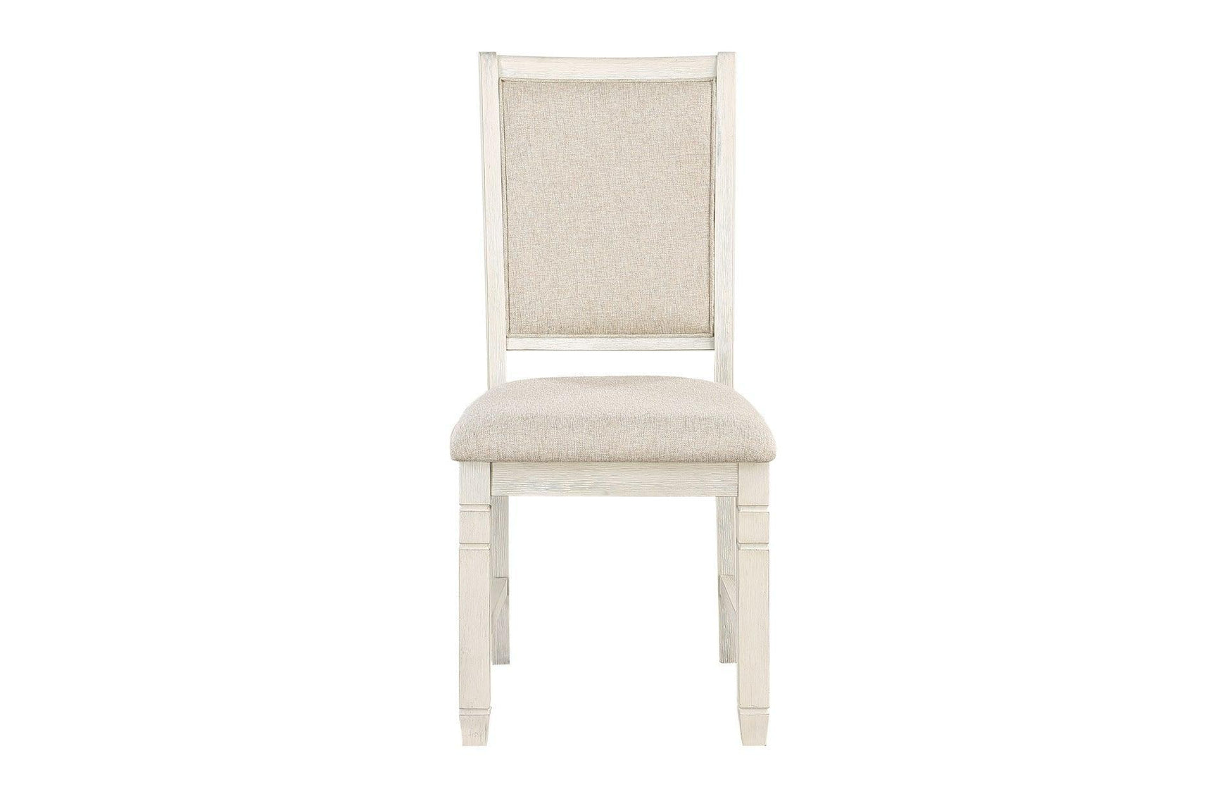 Asher Antique White, Light Brown Solid Wood Fabric Upholstered Seat Round Dining Room Set - Ella Furniture