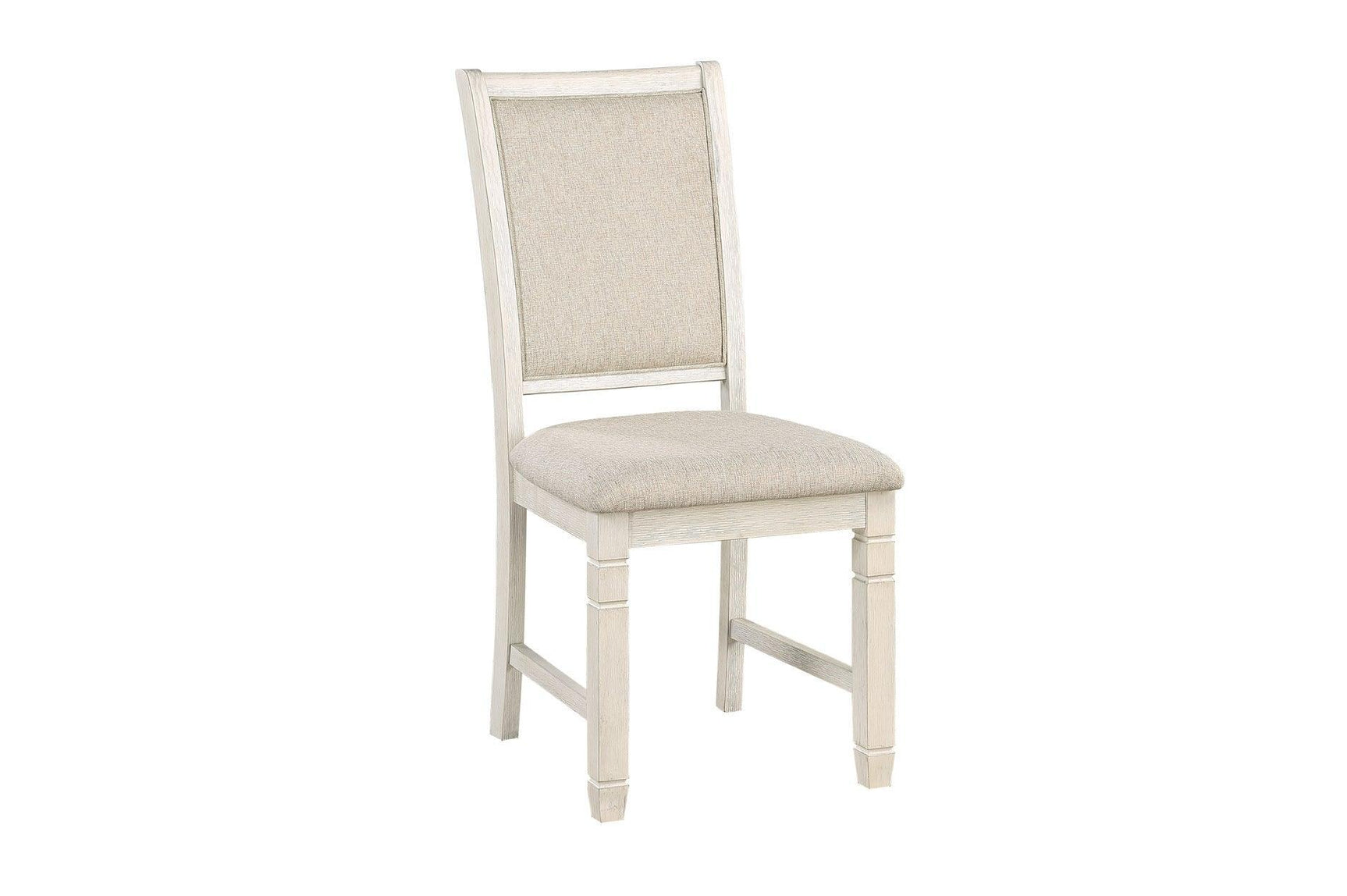 Asher Antique White, Light Brown Solid Wood Fabric Upholstered Seat Round Dining Room Set - Ella Furniture