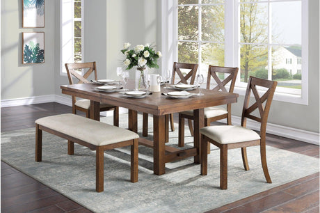 Bonner Brown Beige Solid Pine Wood Fabric Upholstered Seat Rectangular Dining Room Set - Ella Furniture