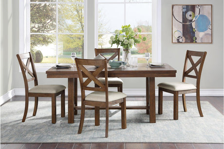 Bonner Brown Beige Solid Pine Wood Fabric Upholstered Seat Rectangular Dining Room Set - Ella Furniture