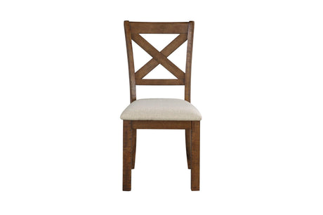 Bonner Brown Beige Solid Pine Wood Fabric Upholstered Seat Rectangular Dining Room Set - Ella Furniture