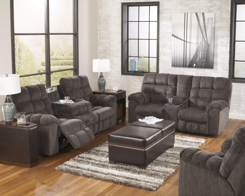 Acieona Slate Chenille Reclining Loveseat With Console