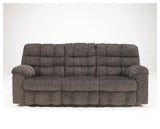 Acieona Slate Chenille Reclining Sofa With Drop Down Table - Ella Furniture