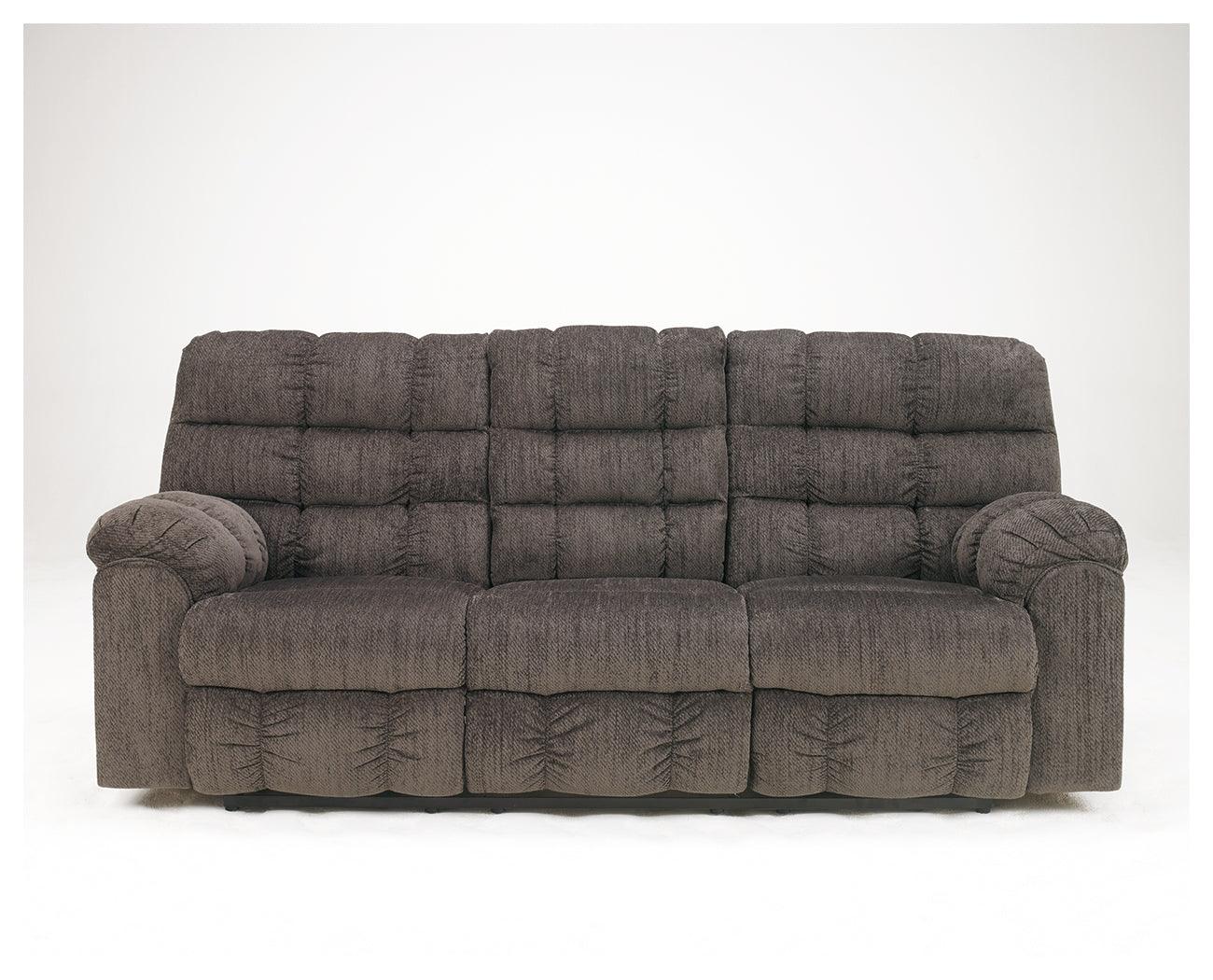 Acieona Slate Chenille Reclining Sofa With Drop Down Table - Ella Furniture