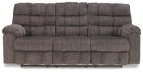 Acieona Slate Chenille Reclining Sofa With Drop Down Table - Ella Furniture