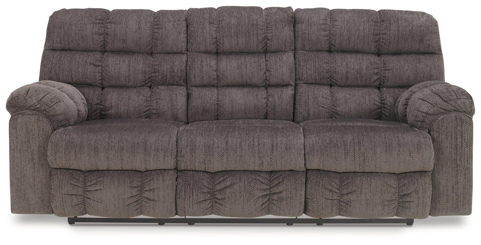 Acieona Slate Chenille Reclining Sofa With Drop Down Table - Ella Furniture
