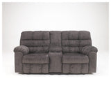 Acieona Slate Chenille Reclining Loveseat With Console - Ella Furniture