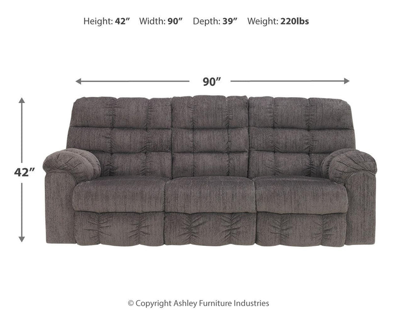 Acieona Slate Chenille Reclining Sofa With Drop Down Table
