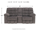 Acieona Slate Chenille Reclining Loveseat With Console - Ella Furniture