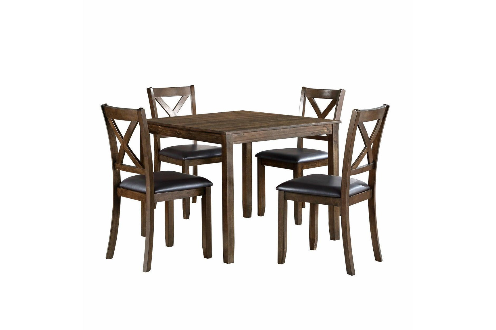 Hazel Charcoal Brown Modern Casual Solid Wood And Veneer Faux Leather Square Dining Room Set - Ella Furniture
