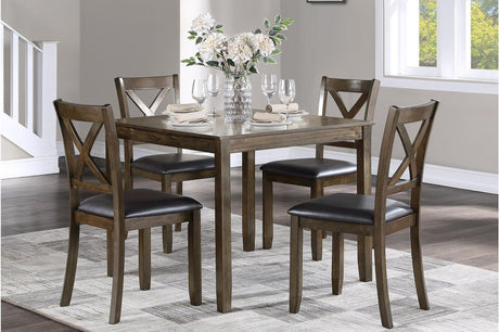 Hazel Charcoal Brown Modern Casual Solid Wood And Veneer Faux Leather Square Dining Room Set - Ella Furniture