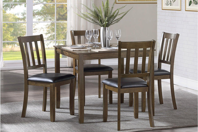 Faust Charcoal Brown Modern Casual Solid Wood Faux Leather Seat Square Dining Room Set - Ella Furniture