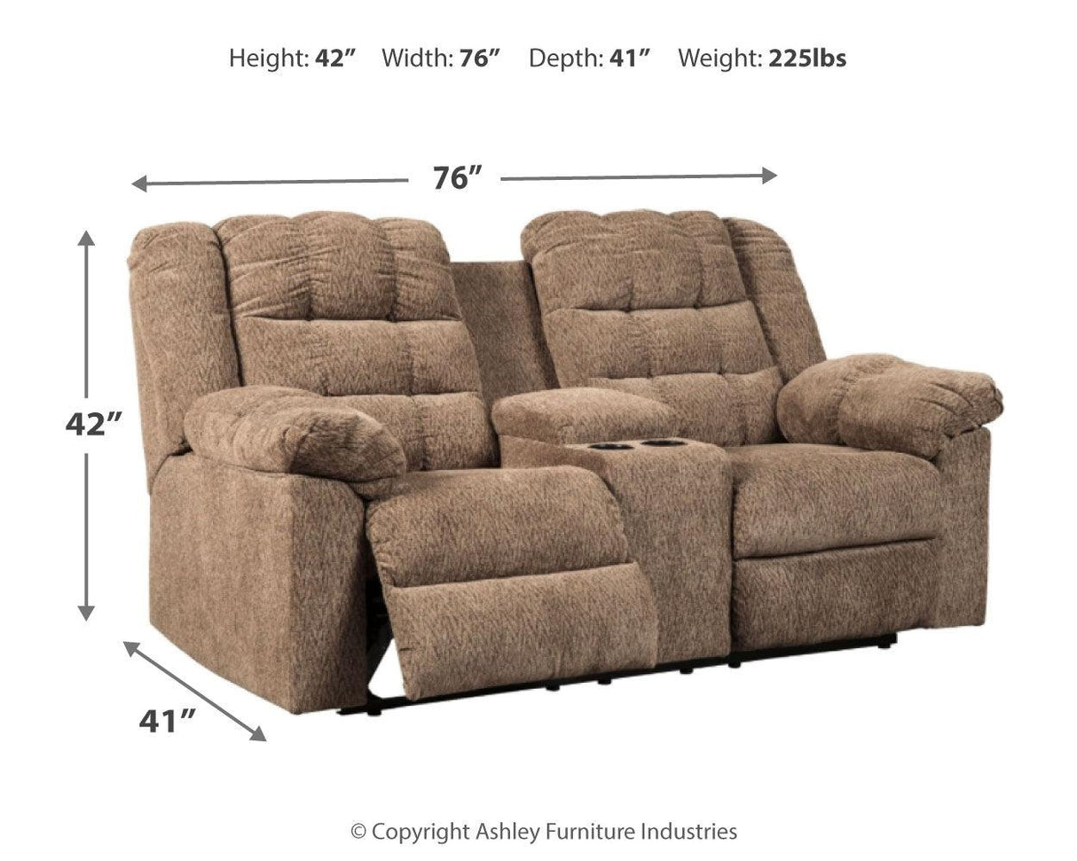 Workhorse Cocoa Chenille Reclining Loveseat With Console - Ella Furniture