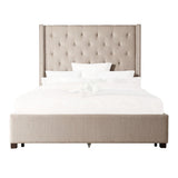 Fairborn Beige Traditional Solid Wood And Plywood Frame Fabric Upholstered Tufted Queen Panel Bed - Ella Furniture