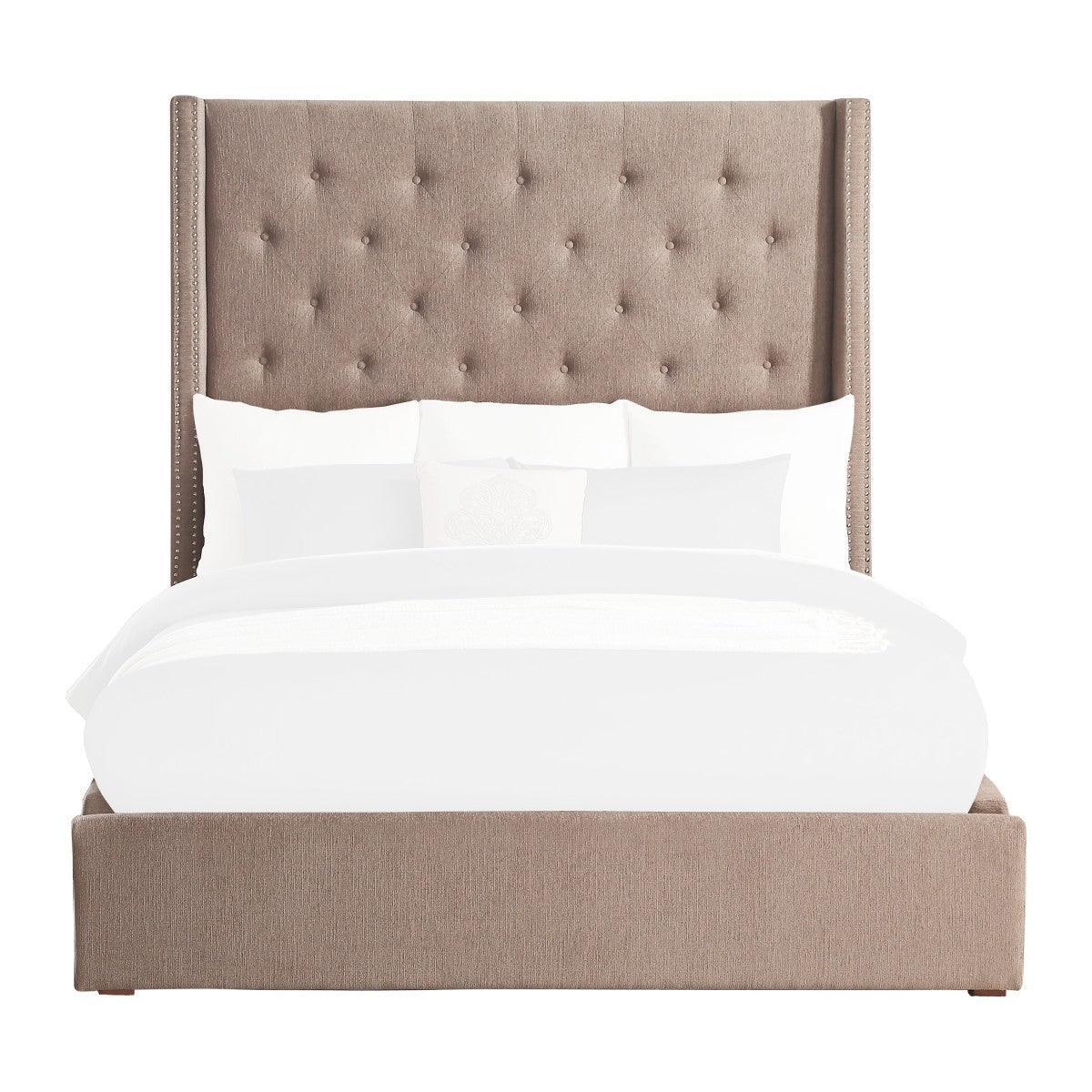 Fairborn Brown Modern Solid Wood And Plywood Frame Fabric Upholstery Tufted Full Platform Bed - Ella Furniture