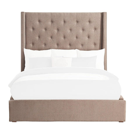 Fairborn Brown Modern Solid Wood And Plywood Frame Fabric Upholstery Tufted Full Platform Bed - Ella Furniture