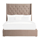 Fairborn Brown Solid Wood Plywood Fabric Upholstery Tufted Panel Queen Platform Bed With Storage - Ella Furniture