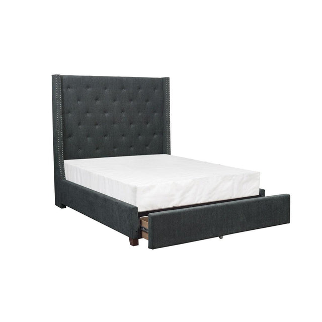 Fairborn Dark Gray Solid Wood, Plywood Fabric Upholstered Tufted Youth Full Platform Storage Bed - Ella Furniture