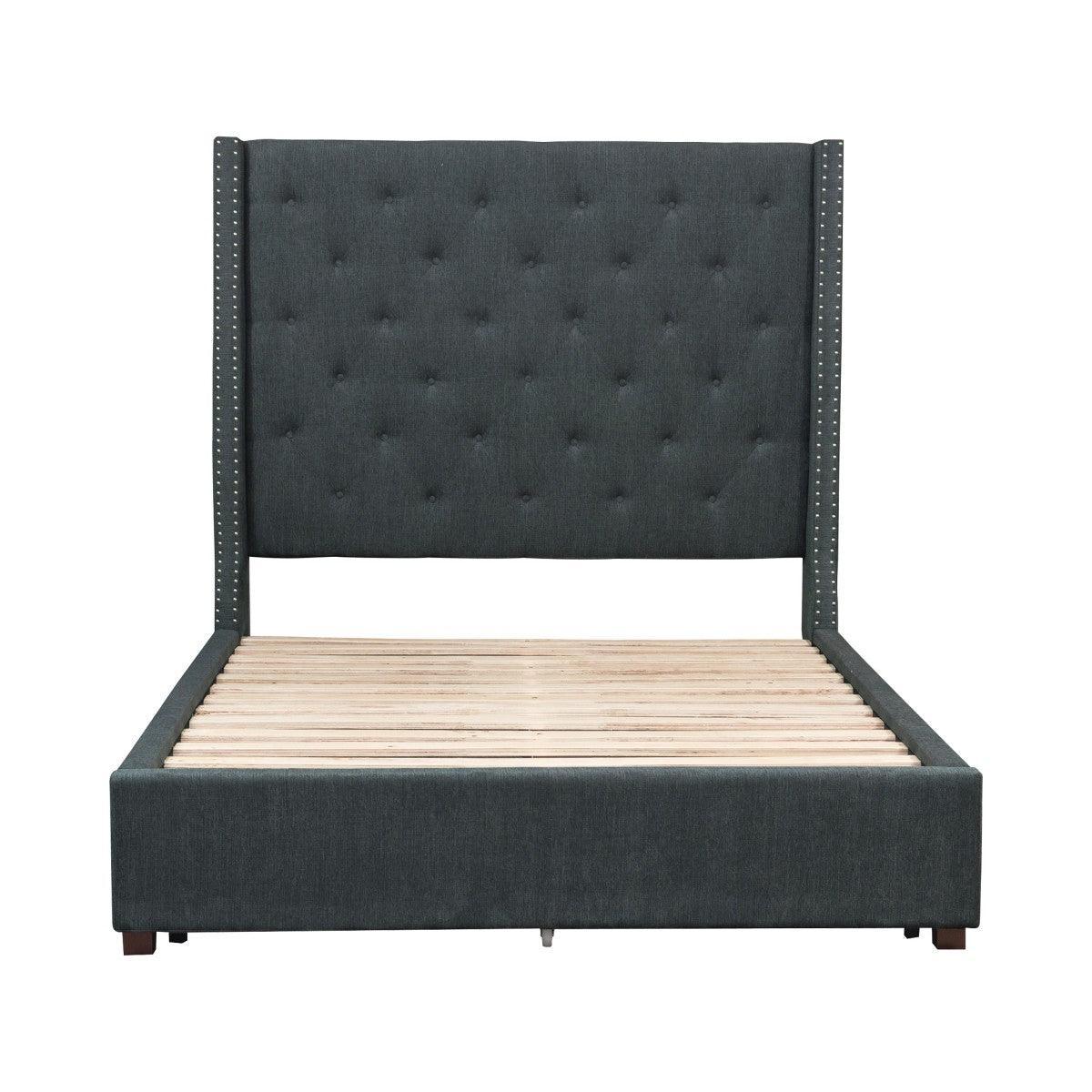 Fairborn Gray Traditional Solid Wood And Plywood Frame Fabric Upholstery Tufted King Platform Bed - Ella Furniture