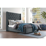 Fairborn Gray Traditional Solid Wood And Plywood Frame Fabric Upholstery Tufted King Platform Bed - Ella Furniture