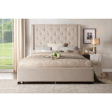 Fairborn Beige Traditional Solid Wood And Plywood Frame Fabric Upholstered Tufted Queen Panel Bed - Ella Furniture