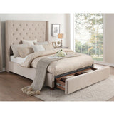 Fairborn Beige Solid Wood And Plywood Fabric Upholstery Tufted Queen Platform Bed With Storage - Ella Furniture