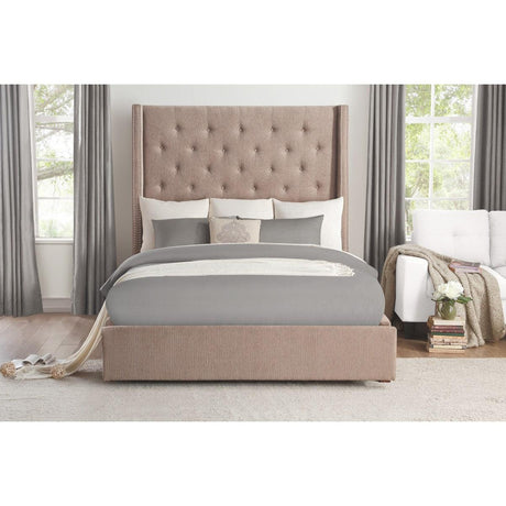 Fairborn Brown Solid Wood Plywood Fabric Upholstery Tufted Panel Queen Platform Bed With Storage - Ella Furniture