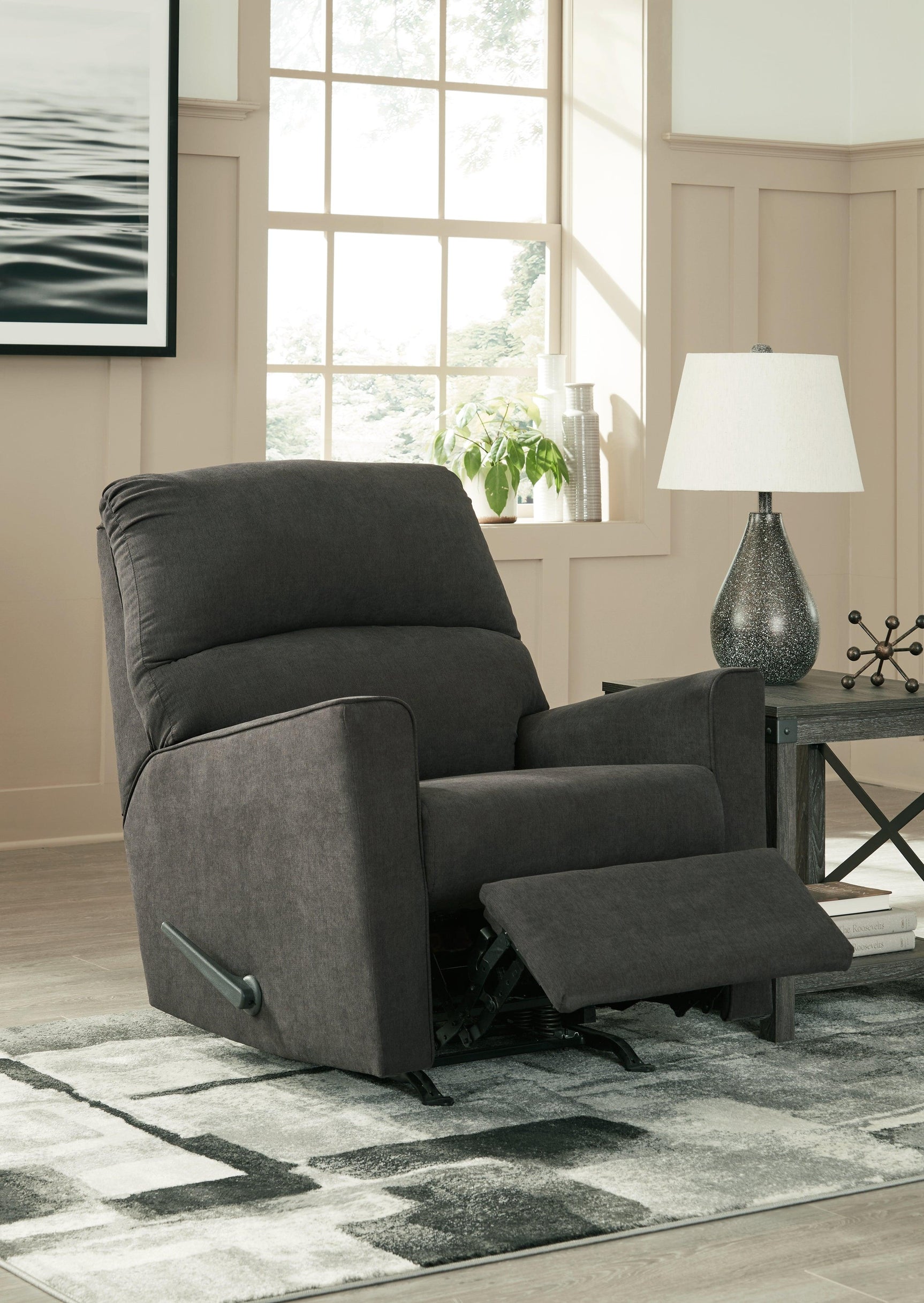 Lucina Charcoal Microfiber Recliner - Ella Furniture