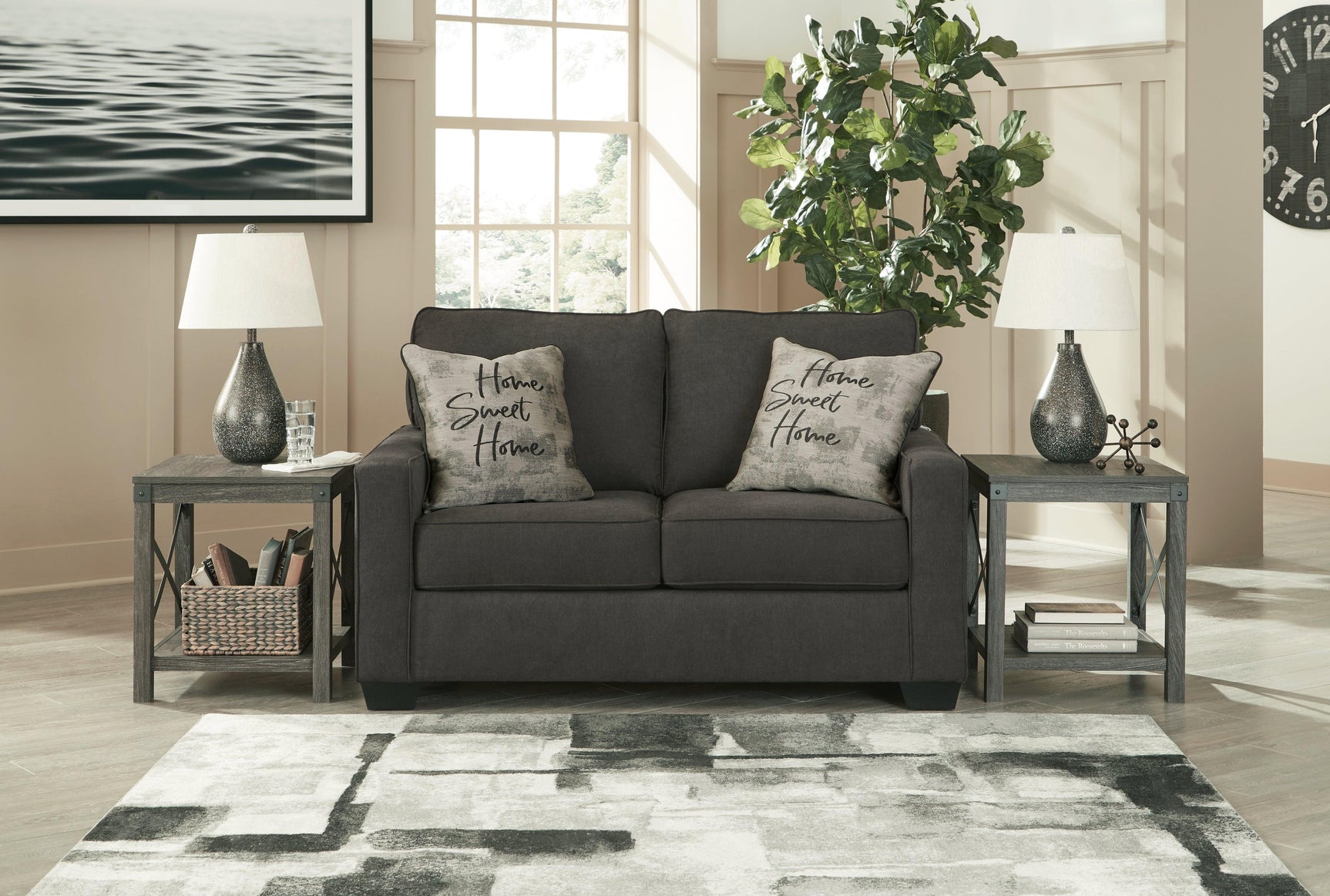 Lucina Charcoal Microfiber Loveseat - Ella Furniture