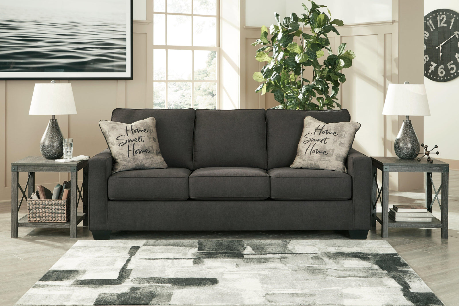 Lucina Charcoal Microfiber Sofa - Ella Furniture
