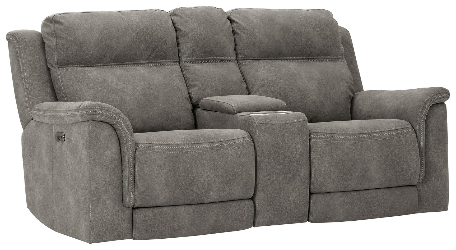 Next-gen Durapella Slate Microfiber Power Reclining Loveseat With Console - Ella Furniture