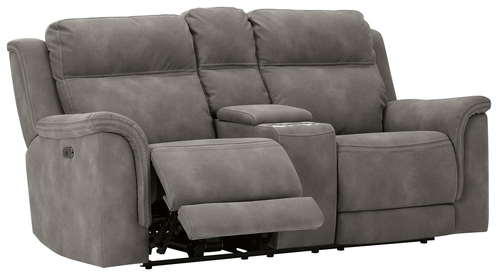 Next-gen Durapella Slate Microfiber Power Reclining Loveseat With Console - Ella Furniture