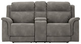 Next-gen Durapella Slate Microfiber Power Reclining Loveseat With Console - Ella Furniture