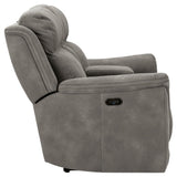 Next-gen Durapella Slate Microfiber Power Reclining Loveseat With Console - Ella Furniture