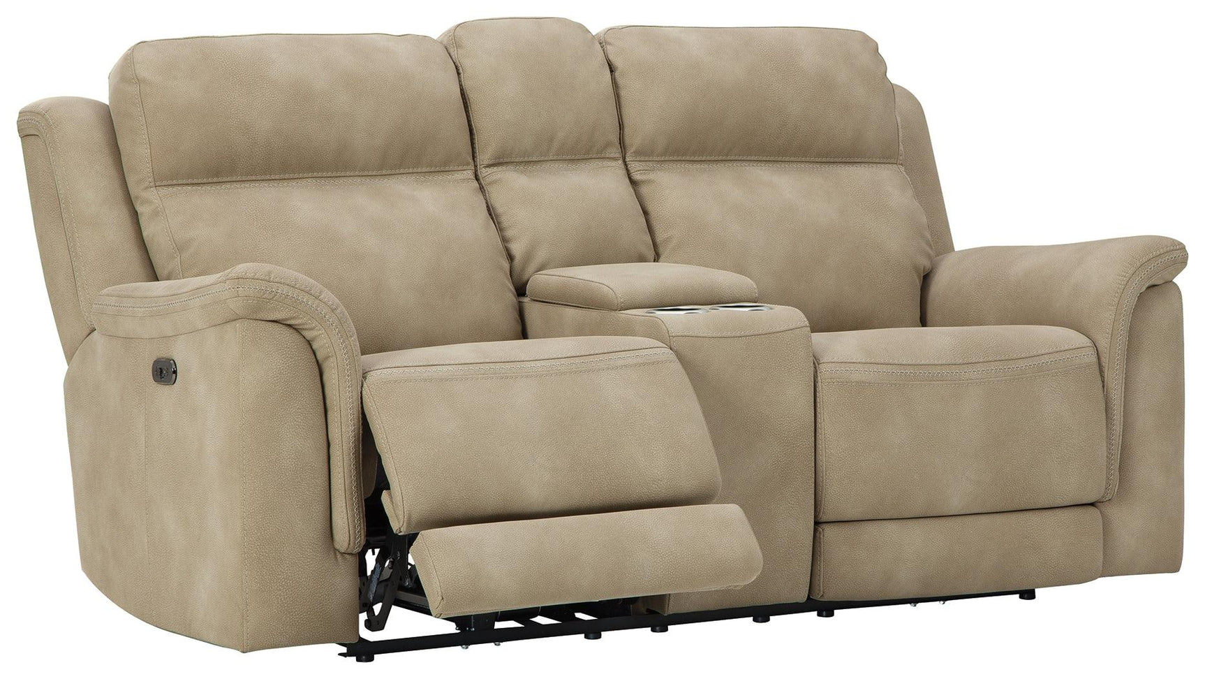 Next-gen Durapella Sand Microfiber Power Reclining Loveseat With Console - Ella Furniture