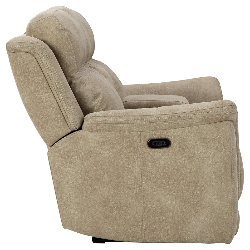 Next-gen Durapella Sand Microfiber Power Reclining Loveseat With Console - Ella Furniture