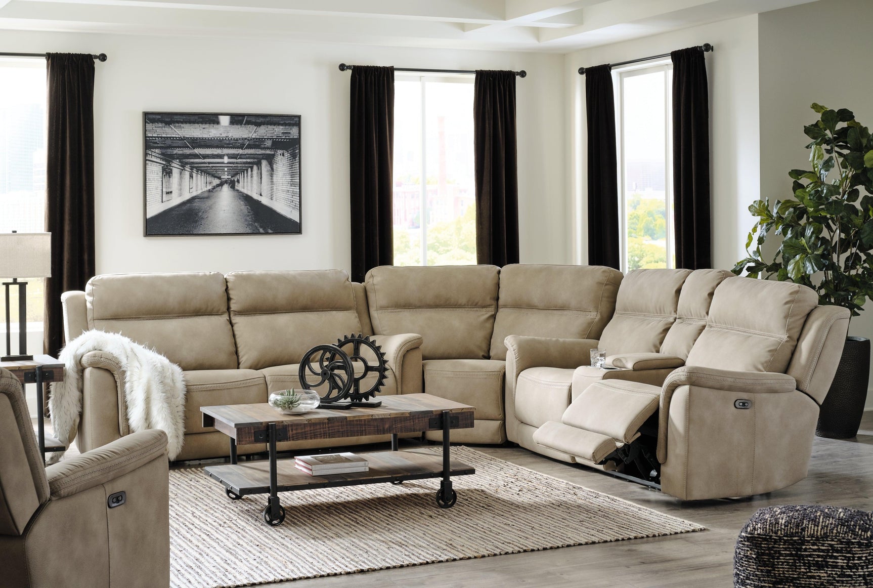 Next-gen Durapella Slate Microfiber 3-Piece Power Reclining Sectional - Ella Furniture