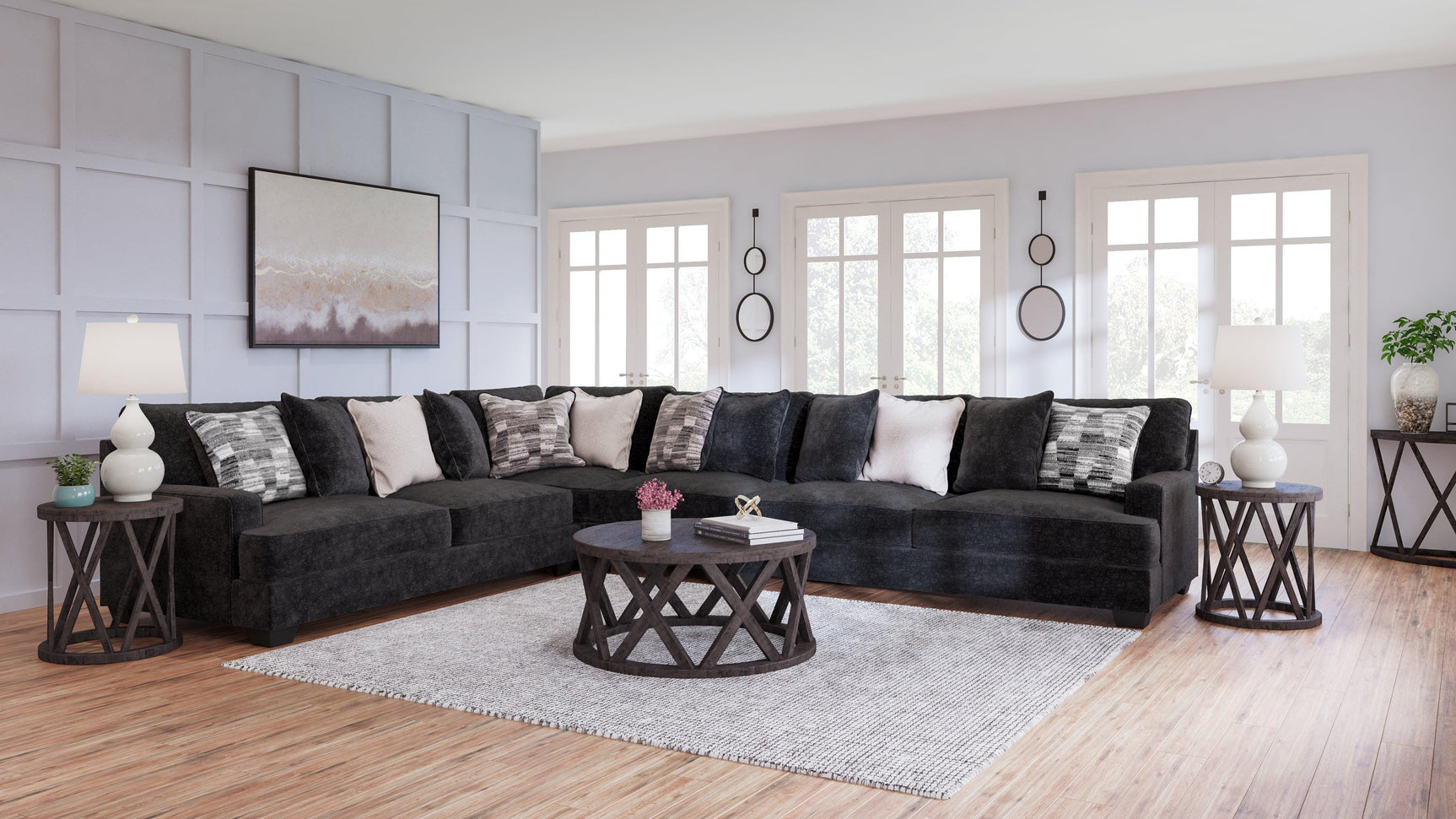 Lavernett Charcoal Chenille 4-Piece Sectional - Ella Furniture