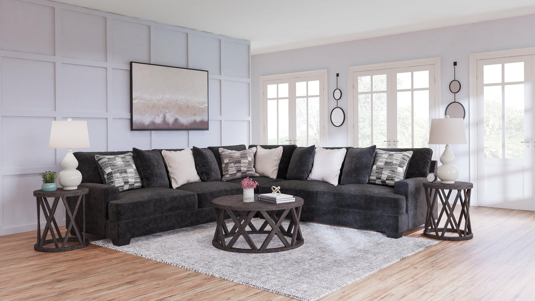 Lavernett Charcoal Chenille 3-Piece Sectional - Ella Furniture
