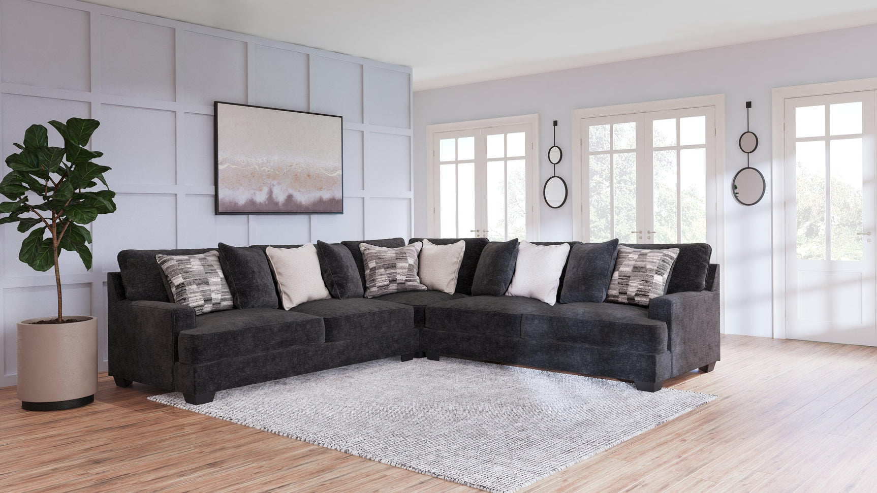 Lavernett Charcoal Chenille 3-Piece Sectional - Ella Furniture