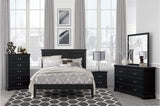 Seabright Black Painted Finish Contemporary Sleek Solid Wood Faux Leather Upholstered Bedroom Set - Ella Furniture
