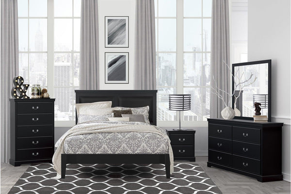 Seabright Black Painted Finish Contemporary Sleek Solid Wood Faux Leather Upholstered Bedroom Set - Ella Furniture