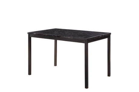 Tempe Black Solid Wood Faux Leather Upholstered Seat Faux Marble Top Rectangular Dining Room Set - Ella Furniture