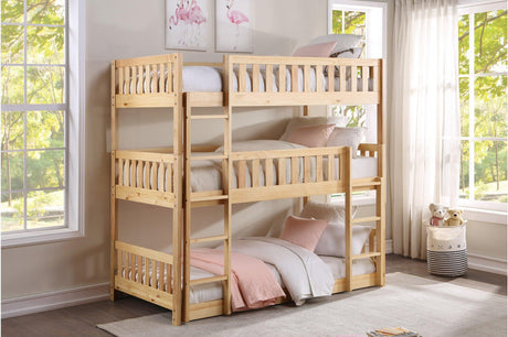 Bartly Natural Pine Modern Transitional Solid Wood Youth Triple Bunk Bedroom Set - Ella Furniture